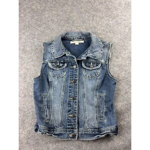 VTG 00s Y2K Forever 21 Women's M Denim Jean Vest Western Moto Cowgirl Grunge